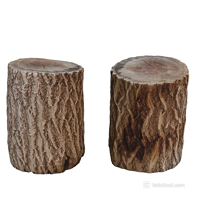 Stone Wood Stumps With Natural Bark Texture For Rustic Home Decoration 3d model 
