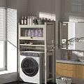 White Bathroom Cabinet Rack With Washing Machine And Storage Shelves