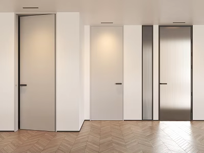 Modern Interior Design With Stylish Hinged Doors In White Gray And Textured Surfaces 3d model