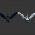 Mythical Black and White Birds with Large Wings Isolated on White Background