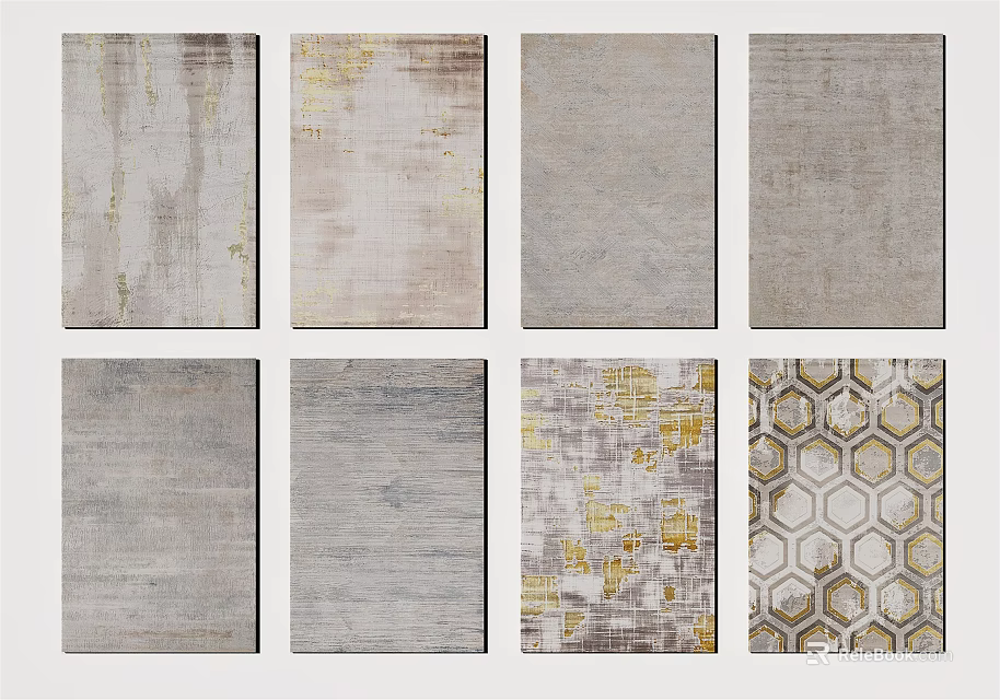 Square Rugs With Various Gray Tones And Gold Geometric Patterns For Home Decor 3d model