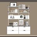 White Storage Shelving Unit With Open Shelves Drawer Storage And Decorative Items