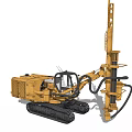 Yellow Tracked Industrial Drilling Equipment with Tall Drill Rod and Hydraulic Hoses