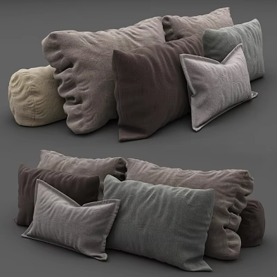 Soft Neutral Tones Throw Pillows With Various Shapes For Cozy Home Decor 3d model