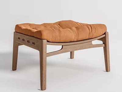 Contemporary Wooden Stool Featuring Tufted Brown Padded Seat And Sleek Frame 3d model