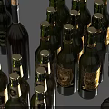 Wine Bottles And Glasses In Various Colors Shapes On Gray Background