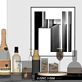 Elegant Modern Decorative Interior With Wine Whiskey Bottles Drinks Glasses On Tray