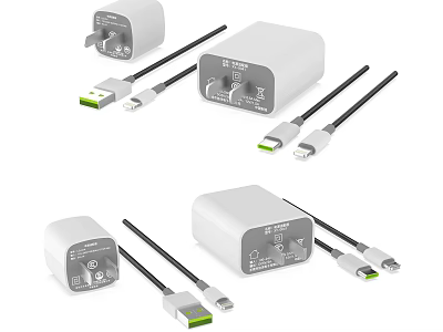 White USB Chargers And Data Cables For Mobile Digital Accessories Set 3d model