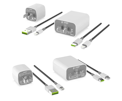 White USB Chargers And Data Cables For Mobile Digital Accessories Set 3d model