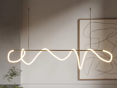 Modern Curved Illuminated Pendant Light In Minimalist Interior With Decorative Painting 3d model