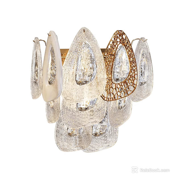 Elegant Modern Wall Lamp Design With Transparent Glass And Golden Openwork Teardrop Shades 3d model 