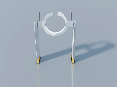 Modern Swing Door With White Circular Panel Metal Frame And Gold Base Support 3d model