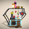 Commercial Kitchen Equipment Workstation Featuring Stove Oven Shelf And Cooking Utensils