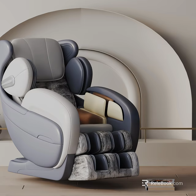 Modern Ergonomic Massage Chair With Gray White Upholstery And Rolling Massage Nodes 3d model 