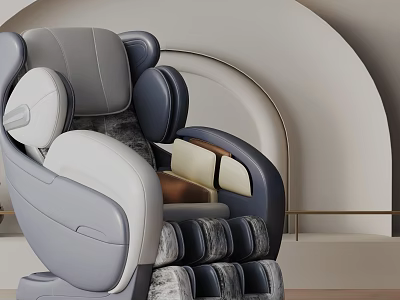 Modern Ergonomic Massage Chair With Gray White Upholstery And Rolling Massage Nodes 3d model