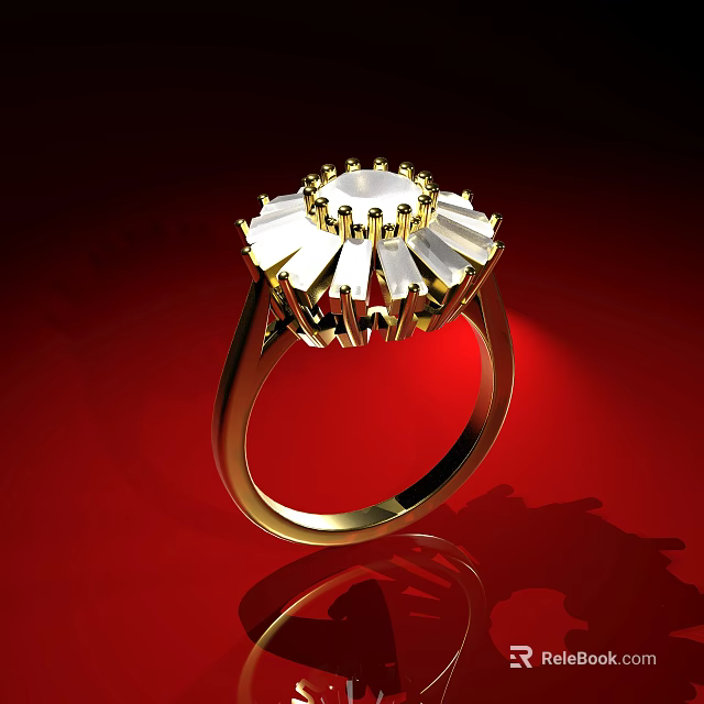 Stunning Gold Ring Featuring White Gemstone And Elegant Petal Design 3d model 