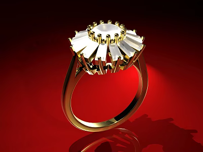 Stunning Gold Ring Featuring White Gemstone And Elegant Petal Design 3d model