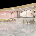 Modern Milk Tea Shop Interior With Yellow Pink Circular Lights Tables Chairs And Counter
