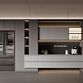 Modern Grey Sideboard With Storage Cabinets And Ambient Lighting In Kitchen Interior