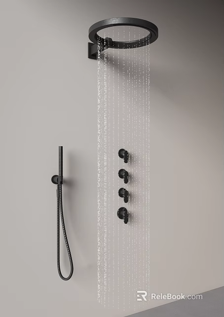 Black Wall Mounted Shower System With Multiple Spray Nozzles And Smooth Water Flow 3d model 