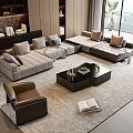 Modern Sofa and Coffee Table Set in Living Room with Throw Pillows and Area Rug