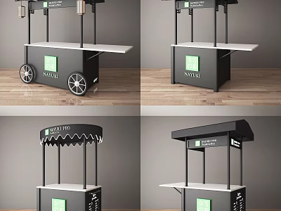 Modern Black Display Stand with Wheels Awning Bakery Branding and Natural Logo 3d model