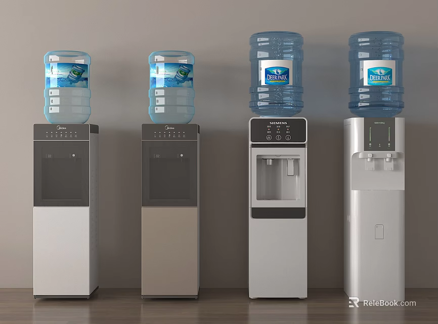 Floor Standing Water Dispensers With Large Water Bottles In Various Styles 3d model 