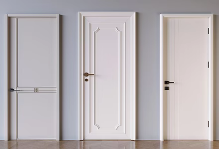 Modern Cream Swing Door Solid Wood Single Door 3d model