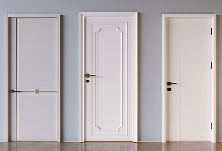 Modern Cream Swing Door Solid Wood Single Door 3d model