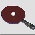 Red Table Tennis Racket With Blue Edge And White Ball On Surface 3d model