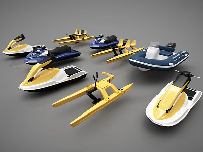 Various Jet Skis And Inflatable Boat Watercraft In Different Colors 3d model
