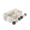 Two Seater Sofa in Linen Fabric with Striped Pillows Throw Blanket and Multiple Color Options