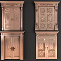 Carved Copper Double Doors With Classical Decorative Patterns And Elegant Frame Details In Traditional Style