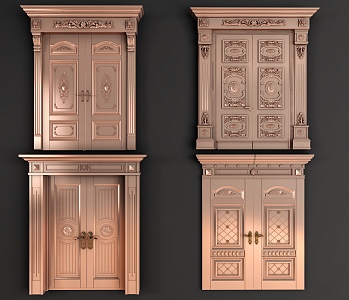 Home entrance villa door villa entrance copper door entrance double open copper door villa child and mother entrance door 3d model