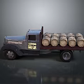 Vintage Truck Loaded With Wooden Barrels On The Back Classic Design And Retro Style