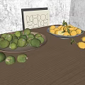 Fresh Green Limes and Yellow Lemons on Plates with Slices on Wooden Table