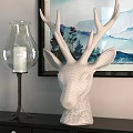Elegant Decorative Ornament Set with Black Deer Head Glass Candle Holder and Mountain Landscape Painting