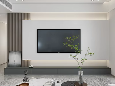 Modern Living Dining Room Interior With TV Wall Green Plant And Coffee Table Decor 3d model
