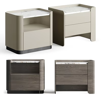 Modern Sleek Bedside Tables with Marble Top Drawers and Open Shelves 3d model