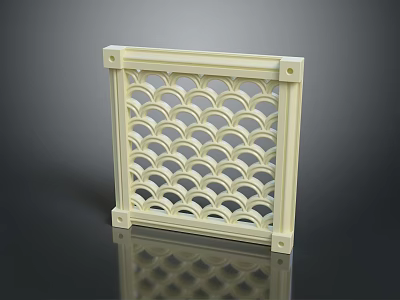 Cream Colored Square Decorative Grille With Wavy Circular Cutouts And Corner Holes 3d model