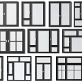 Various Window Frame Styles With Different Glass Panel Configurations For Home 3d model