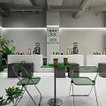 Modern Hotpot Restaurant Interior Featuring Green Plants White Counter Green Chairs And Exposed Pipes