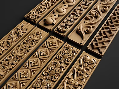 Intricate Wooden Carvings With Floral And Geometric Decorative Patterns Artisan Craftsmanship For Home Decor 3d model