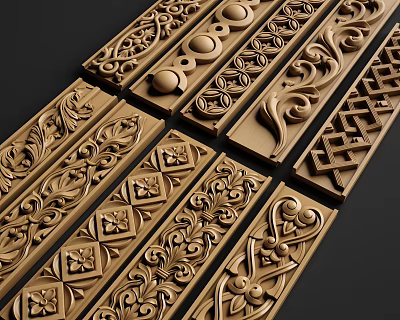Intricate Wooden Carvings With Floral And Geometric Decorative Patterns Artisan Craftsmanship For Home Decor 3d model