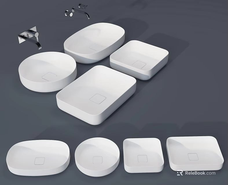 Modern Ceramic Washbasins in Various Shapes for Bathroom Interior Design 3d model