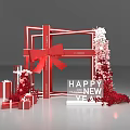 Floral Installation with Red Gift Boxes Large Bow Happy New Year Sign for Holiday