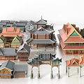 Ancient Architecture Models Showcasing Various Traditional Chinese Roof Styles And Structures 3d model