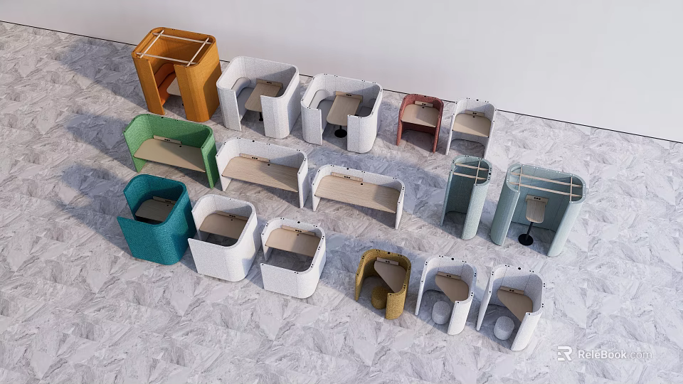 Colorful Modular Public Office Space With Various Design Furniture And Units 3d model 