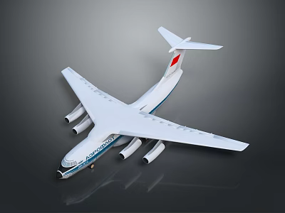 White Passenger Airplane With Blue Stripes Red Tail Logo And Four Engines 3d model