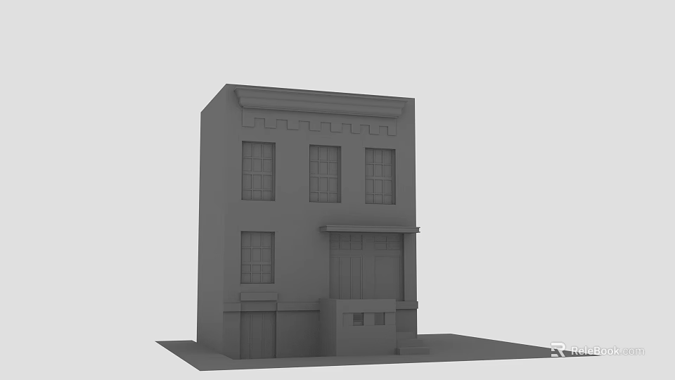 Three Story Residential Building Model With Front Porch And Windows 3d model 